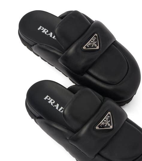 prada black leather slip on mules|Prada leather slippers sale.